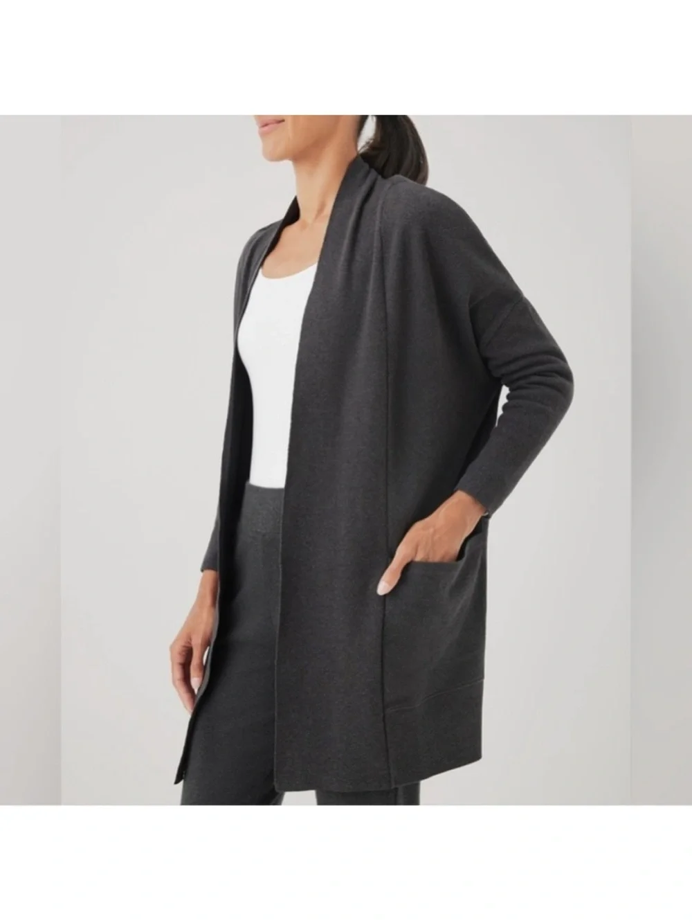 NWOT Pact Organic Airplane Wrap Cardigan Charcoal S/M Oversized Dolman Sleeve